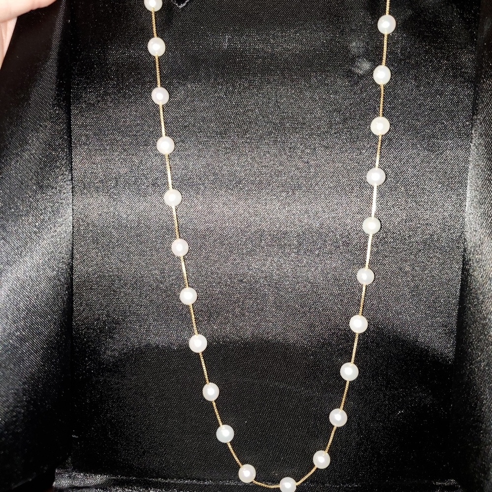 NWOT 14K gold pearl station necklace